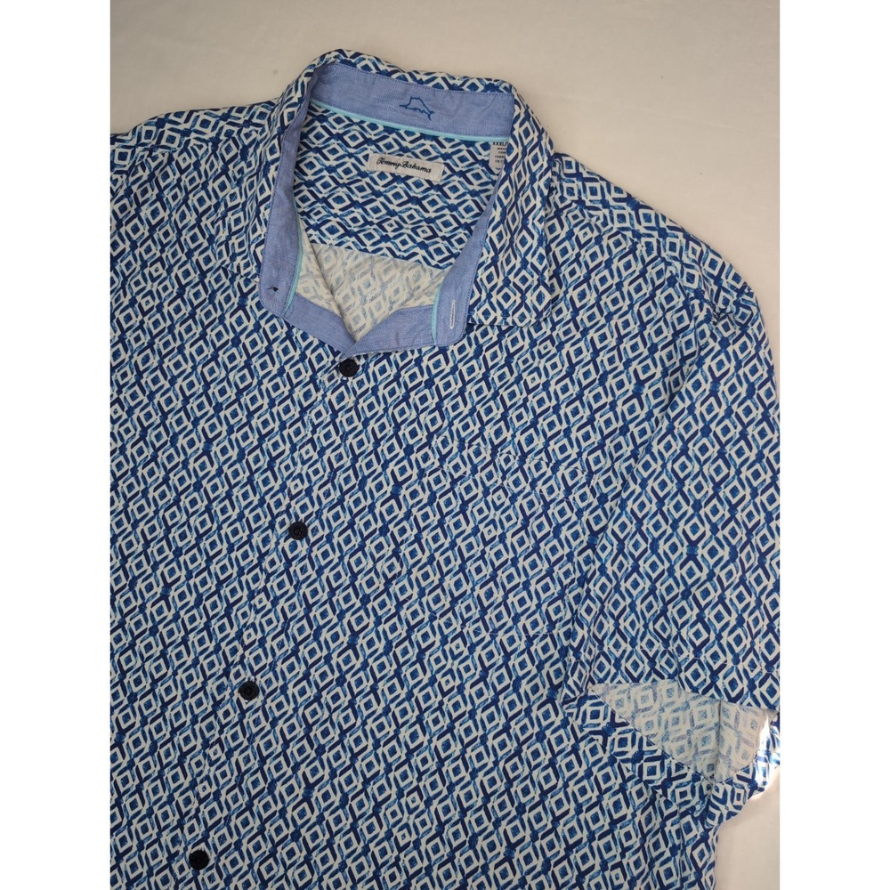 Tommy Bahama Men's 3XL Marciano Tiles Camp Shirt Island Navy Silk Button Down